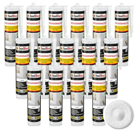 Isolbau Mastic acrylique pour façades - Avec grain - Pour remplir les fissures et les joints en intérieur et en extérieur - Blanc - 15 x 300 ml