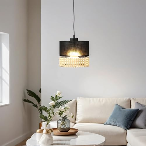 Licht-Erlebnisse Hängelampe PAGLIA aus Stoff in Schwarz Braun D:20cm E27 Vintage für Wohnzimmer Küche Esszimmer Pendellampe Innen Hängeleuchte Pendelleuchte Boho