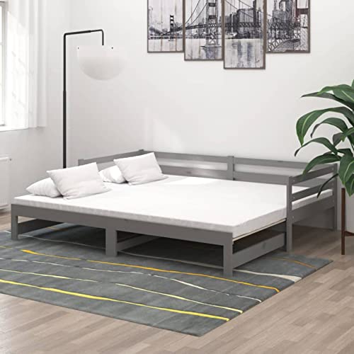 BaraSh Tagesbett Ausziehbar Grau Kiefer Massivholz 2X(90x200) cm Tagesbett Ausziehbar Schrankbett Mit Sofa Daybed Ausziehsofa Bettgestell