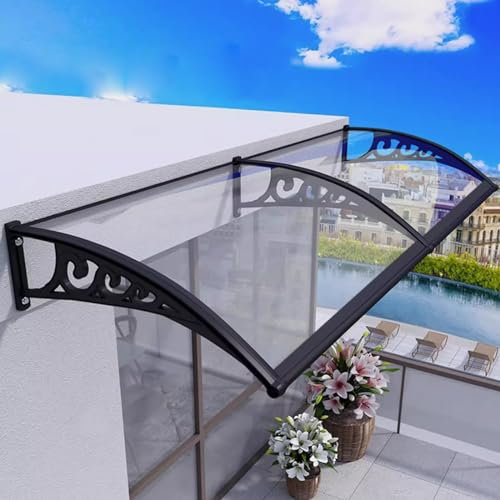 Curved Window Door Canopy,Self Cleaning Polycarbonate Cover,Patio Porch Awning Shelter,Transparent Front Door Canopy Outdoor Awning,Window Rain Shelter Cover,with Black Bracket (60x150cm/24x59)