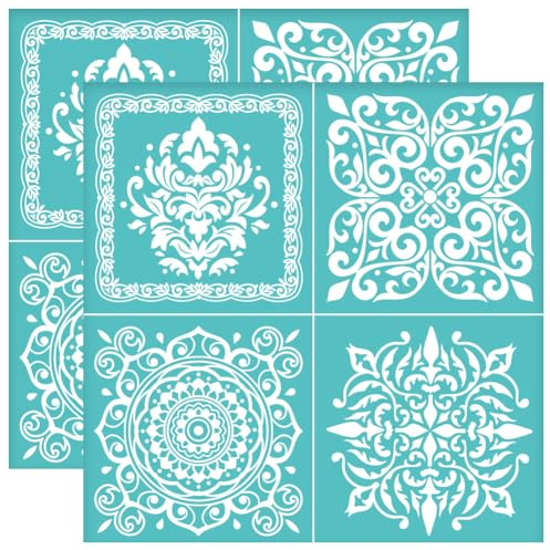 OLYCRAFT 2 Stück 22x22cm Selbstklebende Siebdruck Schablone Mandala Siebdruck Schablone Fliesenrahmen Siebdruck Schablone Wiederverwendbare Netz Transfer Schablonen Für DIY T-Shirt Stoffmalerei