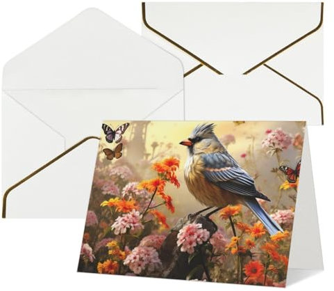 BTCOWZRV Grußkarten mit Umschlägen, blanko, Notizkarten, Spatzen, Vögel, singender Druck, Dankeskarten, Perlglanzpapier, Urlaubskarten, lustige Geburtstagskarte, 10,2 x 15,2 cm, Weihnachtskarten,
