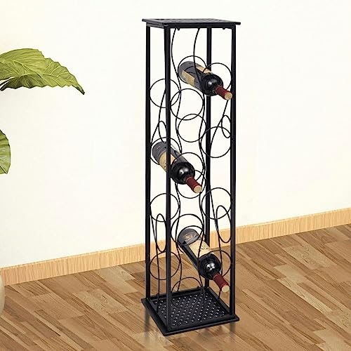 Hovothy Portabottiglie per 8 Bottiglie di Vino 23,5x21,5x100 cm Nero in Ferro Battuto Cantinetta Portabottiglie Portavino Da Terra Moderno Espositore Vino Stile Classico Ed Elegante