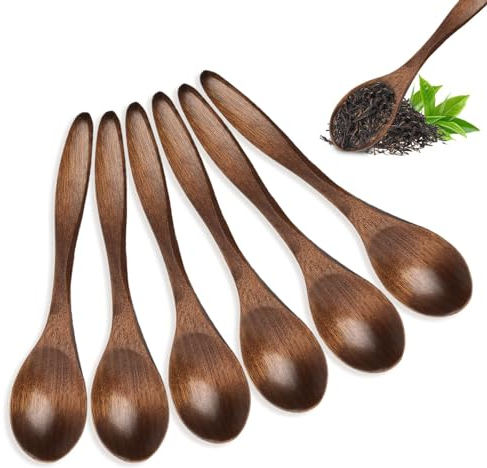 QESSUVNC 6Pcs Wooden Spoon Cooking Spoon Set Wood Mixing Spoons Wooden Spoons for Craft, Natural Nanmu Spoon Long Handle Wood Soup Spoons Small Wooden Spoons for Eating Mixing Stirring Cooking