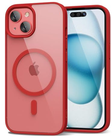 oakxco for iPhone 15 Case Clear Magnetic Compatible with Magsafe, Thin Slim Transparent Non Yellowing, Hybrid Soft Silicone Bumper & Hard Plastic Protective Cover for Women, Red