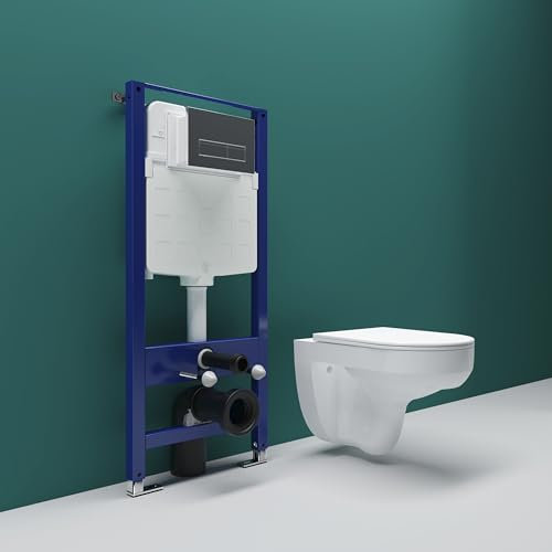 SKY Bathroom 1.14M Concealed Cistern Frame Match Rimless Wall Hung Toilet Set