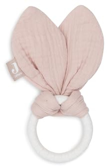Jollein Beißring Baby Bunny Ears Wild Rose - Baby Greifling - Baumwolle - Silikon Ring - Zahnungshilfe - Baby Spielzeug