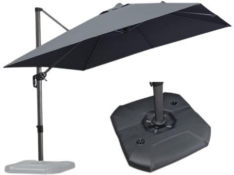 PURPLE LEAF Parasol Déporté 3 × 3 m avec Base Lestée, Parasol de Jardin Extérieur avec Manivelle, 8 Baleines en Aluminium, UV 50+, Inclinaison et Rotation 360° pour Balcon Patio Terrasse, Gris