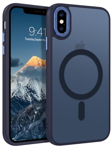 BENTOBEN for iPhone X/XS Case Magnetic [Compatible with MagSafe], Translucent Matte Back Anti-yellow Slim Soft TPU Military Grade Shockproof Women Men Protective Phone Cover for iPhone X/XS, Deep Blue