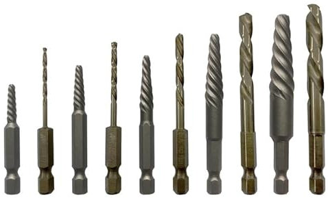 NordWolf 10-Piece Left Hand Drill Bit and Screw Extractor Set, M35 Cobalt Steel with 1/4 Hex Shank, SAE Sizes 5/64-7/64-5/32-1/4-19/64 in Storage Case
