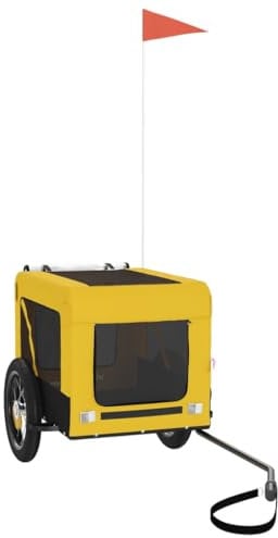 vidaXL Pet Bike Trailer - Dog Carrier, Durable Iron Frame, Oxford Fabric, PVC Cover, Reflective for Safety, 54.5x120x53 cm, Yellow/Black