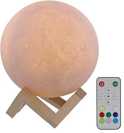 T'nB Moon Bluetooth-Lautsprecher, beleuchtet, Stimmungslampe, mehrfarbig | Mehrfarbiges Nachtlicht mit Holzsockel, weiches Licht, Bluetooth-Lautsprecher und Fernbedienung, ideal für Schlafzimmer