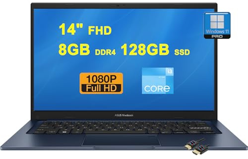ASUS VivoBook 14 Business Laptop | 14 FHD Anti-Glare | Intel Hexa-core i3-1215U (>i7-1165G7) | 8GB DDR4 128GB SSD | Type-C Privacy Webcam SonicMaster Win11Pro Blue + HDMI Cable