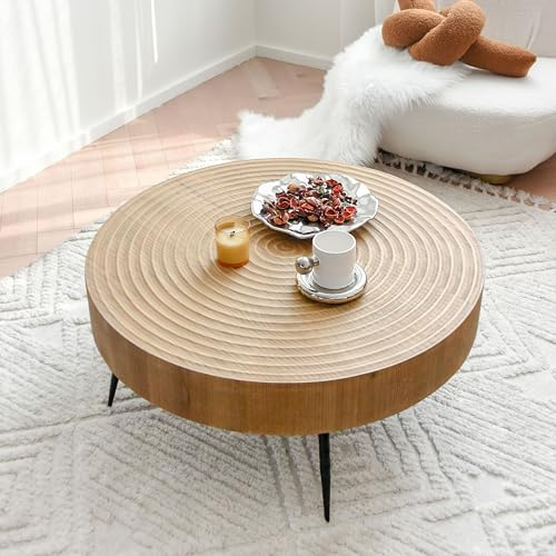 Zouron Couchtisch Industrial Style Holz Beistelltisch Rund Vintage Wohnzimmertisch Braun 60x60cm Groß Coffee Table aus Kiefer 42cm Hoch mit Schwarz Metallgestell Tisch (Vintagebraun M-1 pcs)