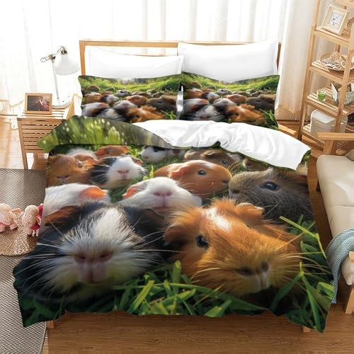DCABEIOOE Meerschweinchen 3D Print Betten Motiv Bettwäsche Set Bettwäsche Bettbezug Und Kissenbezug Mit Reißverschluss Für Kinder Jungen Männer Modern Gamer DekoRatteive Double（200x200cm）