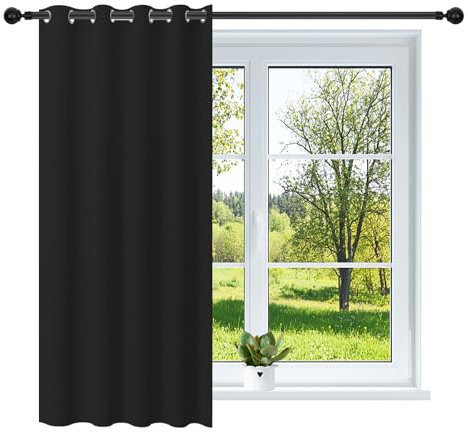 NAKIHOUSE Black Blackout Curtains, Thermal Curtains 46 Wide x 72 Drop Super Blackout Eyelet Ring Top Curtains Bedroom, Single Curtain for Door Doorway Window Living Room Bedroom, 1 Panel