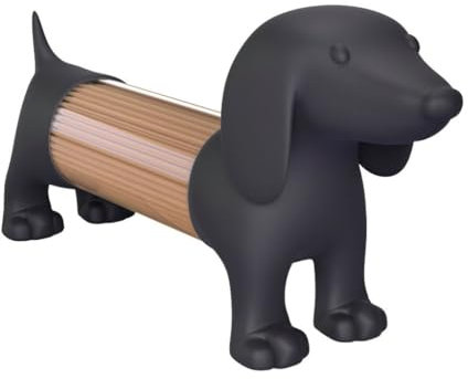 Distributeur de cure-dents pratique - Salière et poivrière pour chien et chat - Récipient pour cure-dents en plastique et acrylique de qualité supérieure (teckel gris)