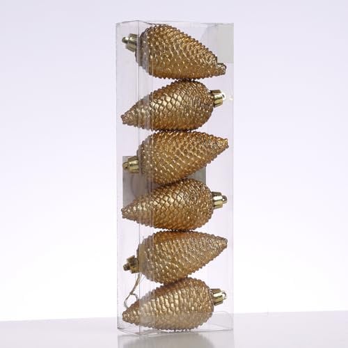 Christbaumschmuck Baumschmuck Tannenzapfen bruchfest glitzernd H: 8cm 6St. (Gold)