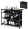 GOPLUS Sideboard Küche, Küchenschrank mit Ablagen & Metallgestell, Buffetschrank mit Weinregal & Glashalter, Kücheninsel Bartisch für Küche & Esszimmer, 120 x 60 x 101 cm (Schwarz)