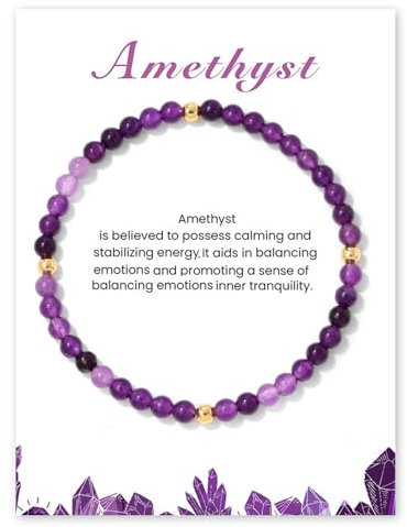 GoPaw Edelstein Armband Damen, 4mm Naturstein Armband Perlenarmband Damen Turmalin Armbands Karneol Armbands für Mama Tochter Oma Enkelin Schwester (Violetter Quarz)