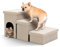 The Fellie Dog Steps for Sofa, Dog Stairs for Small Dogs Cats, Pet Steps with Storage and Condo, 3-Steps Folding Dog Ramp, Non-Slip Safety Dog Steps for Old & Injured Pets, Grey, Beige, 80x43x42cm