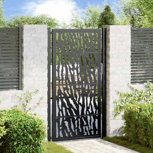 IKAYAA Puerta de Jardín 105x180 cm, Puerta para Valla con Sistema de Cerradura Acero Oxidado, diseño con raíl