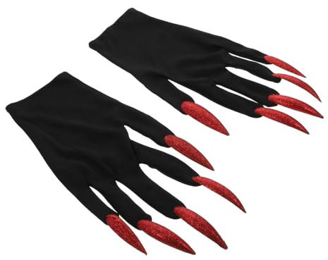 SOIMISS 3sets Ghost Nail Gloves Devil Cosplay Gloves Halloween Skeleton Coat Red Lace Gloves Dragon Gloves Lace Fingerless Gloves Props Bling Gloves Mittens Masquerade Glove Cloth 2pairs*3