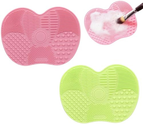 JchEnye 2 pièces de nappes de Nettoyage de pinceaux de Maquillage, nappes de Nettoyage de pinceaux de Maquillage en Silicone, Outils de Nettoyage de pinceaux de Maquillage Portables (Rose, Jaune).