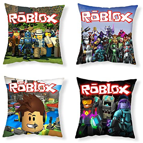 MAJEQZGY Quadrat Kissenbezug Roblox Wohliges Design Beide Seiten Drucken Kissenbezüge 45 x 45 cm Kissenbezüge Satz von 4 mit Reißverschluss Geschenk