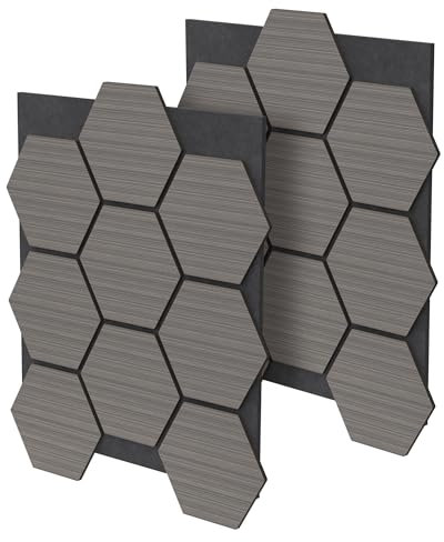 ML-Design 2er Set Akustikpaneele 66x81x2cm für 1m² – Grau, MDF Akustikplatten in Hexagon-Holzoptik, Wandpaneele zur Schalldämmung, Wandverkleidung für Büro, Studio, Schallschutz & Akustikbehandlung