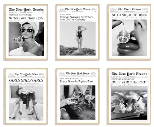 TWNSLLA Trendige Zeitungs-Wandkunst Woman Searches For Where Men Get The Audacity, Poster mit New York Times, Wandkunst, Leinwand, Vintage, Bart Cart Dekor, Retro, Mädchen, Wohnheim, Raumdekoration
