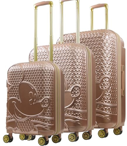 FUL Disney Mickey Mouse Set of 3 Wheeled Suitcases with Wheels, Rose Gold