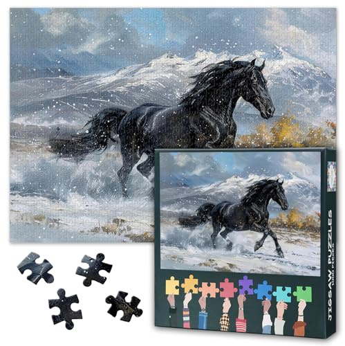 Black Horse Art 1000 Piece Jigsaw Puzzles for Adults, Family Challenging Puzzle Game (Animals and Snow Mountain), Birthday Party Gift for Men Women Home Decor (27.5x19.7)