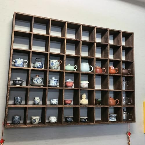 Blazea Présentoir Mural en Bois pour Bibelots, Grande Étagère Décorative pour Tasses et Soucoupes à Thé, Support de Rangement Rustique pour Tasses à Café.(6x8 48 Slots)