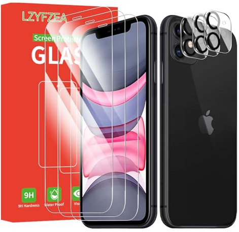 LZYFZEA 3+3 Stück，Panzerglas Schutzfolie für iPhone 11 mit Kameralinsenschutz, HD Displayschutzfolie,Frei von Kratzern, 9H Härte, Bläschenfrei, Fingerabdruck ID Kompatibel