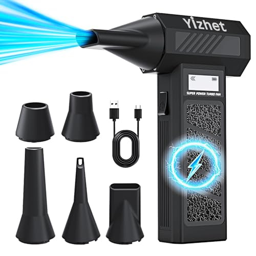 Yizhet Compressed Air Duster Cleaner for PC, Electric Dust Blower Cordless | 4-Gear Speed Adjustable up to 130000RPM, with LED Light & Display, Rechargable, Portable for Car, Keyboard, Computer, House