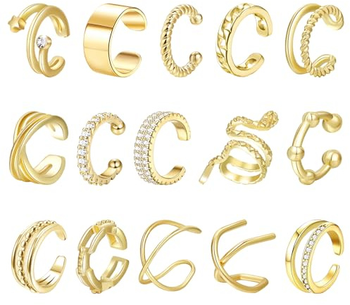 15 Stück Ear Cuff Gold Earcuff Earcuffs Gold Fake Helix Ohrclips Damen Ohne Ohrlöcher Fake Ohrringe Ohne Ohrloch Ohrklemme Ohrschmuck Ohrmanschette Clip On Ohrringe Beständig Gegen Abnutzung Stapelbar