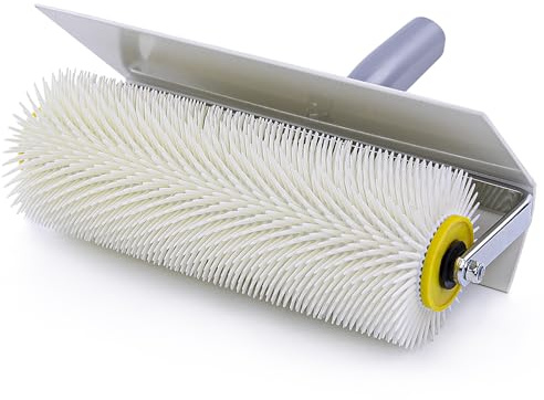 25cm Spiked Roller for Self Leveling Concrete, 21mm Needle Defoaming Tool with Splash Guard Metal Frame for Epoxy Garage Flooring Basement DIY