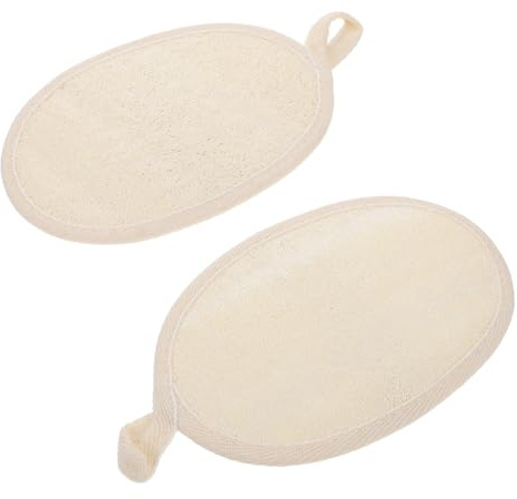 HAKIDZEL 2pcs Natural Loofah and Cotton Shower Bath Towels for Exfoliating Sponge Body, Skin Friendly and Prevent Clogged Pores, Back Loofah Wipe for Bathing and Shower Use