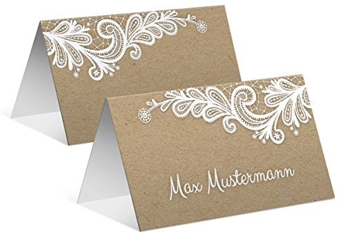 Tischkarten Hochzeit (30 Stück) Platzkarten Namenskarten - Rustikal Kraftpapier