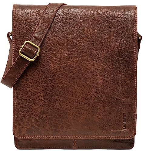 LEABAGS Leder Messenger Bag, London Vintage Herren Umhängetaschen, Echtleder Aktentasche Laptoptasche bis 13 Zoll, Umhängetasche mit Schultergurt Arbeitstasche Herren Lehrertasche