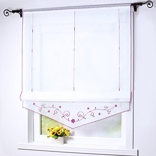 Joyswahl Raffrollo Voile Transparentes Bändchenrollo Lisa mit Tunnelzug Stickerei Gardine BxH 140x140cm Violett 1er Pack