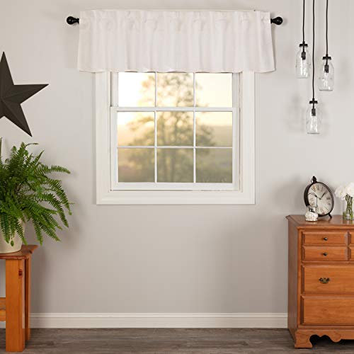 VHC Brands Farmhouse-Küchenvorhänge, schlicht, mit Taschen, Baumwoll-Leinen-Mischgewebe, Hängeschlaufen, Flachs, einfarbig, 40,6 x 183,9 cm, Querbehang, antikes Weiß, helles Creme