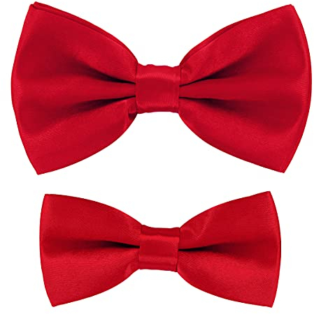 axy Vater-Sohn Partnerlook Fliege Schleife, bereits gebunden, Konfirmation verstellbar in verschiedenen Farben FLIP1 (Rot)