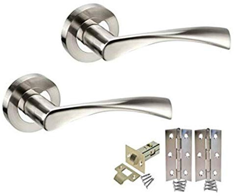 Haven Heritage Door Handle Sets - Astrid Design Modern Chrome Door Handles Internal and External Use - Lockable Silver Door Handles and Latch Set in Rose with Duo Chrome Finish Pack Set of 7