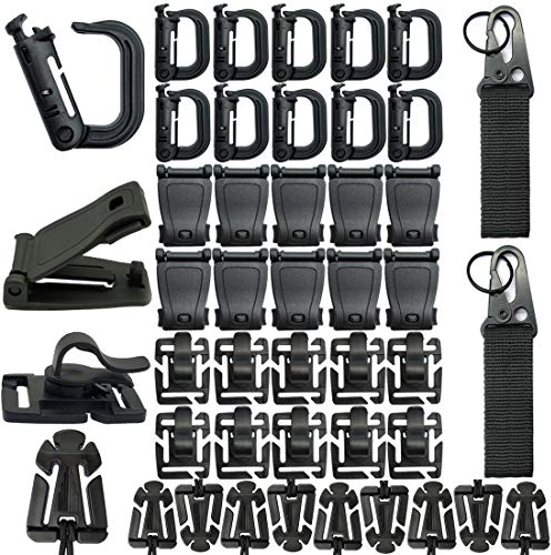 MOAMUN 42 STÜCKE Tactical Molle Zubehör, Rucksack Zubehör with Molle Karabiner, Molle Clip, Molle Adapter, Keychain, D-Ring Verriegelungsrohr, Wasser Clip für Taktische Rucksäcke Bag Weste(Schwarz)