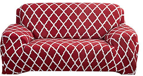 Mingfuxin Funda de sofá elástica de 1 2 3 4 plazas, Funda de sofá Moderna con patrón de Rejilla, Tela elástica, Protector de Muebles, Rojo, 2 Seater(140-170cm)