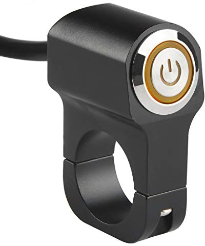 Larcele Motorrad Lenkerschalter Druckschalter für Motorrad Scheinwerfer mit Ring und Leistung Symbol Kontrollleuchte, Universal Durchmesser 25mm SBKG-07 MEHRWEG (Gelb Kontrollleuchte)
