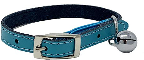 Katzenhalsband aus echtem Leder mit Sicherheitsgummi, Glocke, erhältlich (blau)