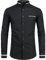 PARKLEES Mens Hipster Design Grandad Collar Oxford Shirt Slim Fit Long Sleeve Casual Button Down Dress Shirts with Pocket Black S